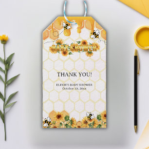 Gold Sunflower Honeycomb Honeybee Baby Shower Gift Tags