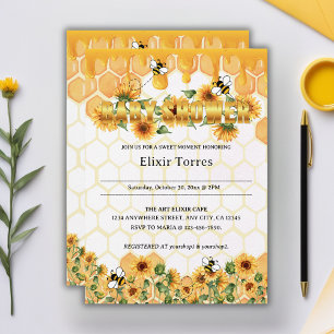 Gold Sunflower Honeycomb Honeybee Baby Shower Invitation