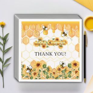 Gold Sunflower Honeycomb Honeybee Baby Shower Napkin