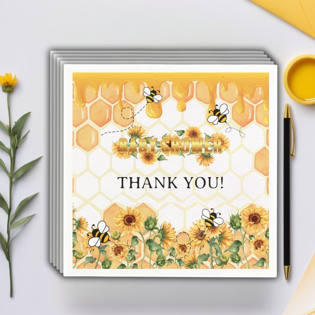 Gold Sunflower Honeycomb Honeybee Baby Shower Napkin (Creator Uploaded)