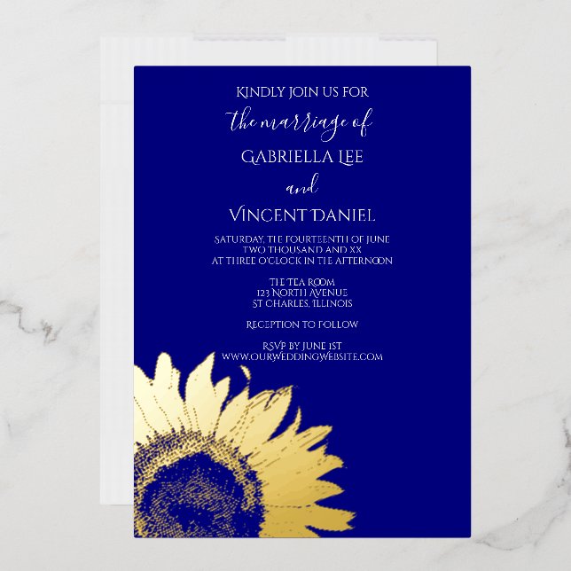 Gold Sunflower on Navy Blue Wedding (Envelope)