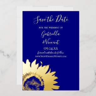 Gold Sunflower on Navy Blue Wedding Save the Date