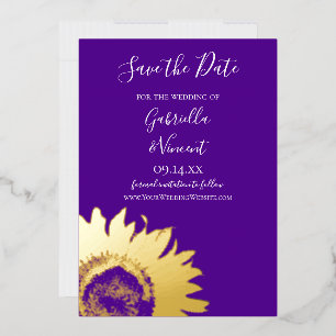Gold Sunflower on Purple Wedding Save the Date 