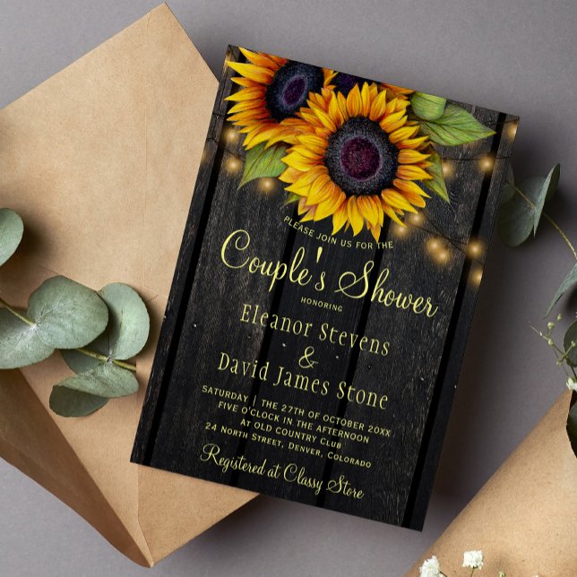 Gold sunflower rustic barn wood couples shower invitation (Creator Uploaded)