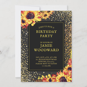 Gold Sunflowers Birthday Party Invitation