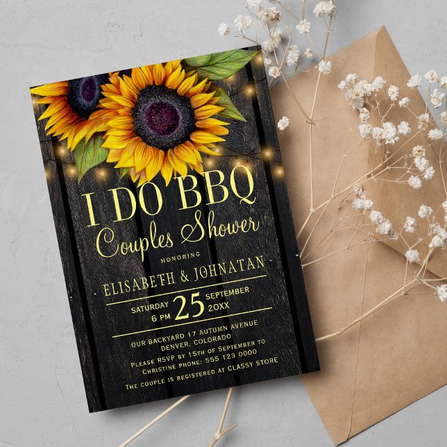 Gold sunflowers country barn wood couples shower invitation (Creator Uploaded)