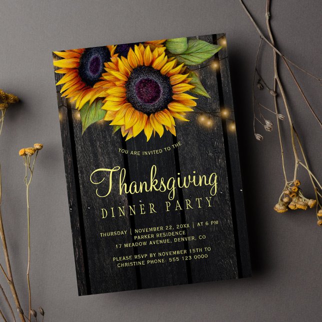 Gold sunflowers country barn wood Thanksgiving Invitation (Creator Uploaded)