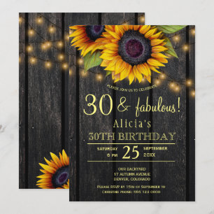 Gold sunflowers country barn wood thirty fabulous invitation