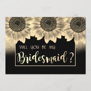 Gold, Sunflowers, Glitter  Bridesmaid Card