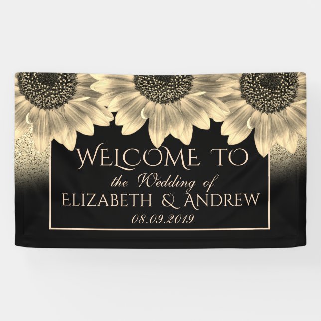 Gold ,Sunflowers, Glitter   Wedding Banner (Horizontal)