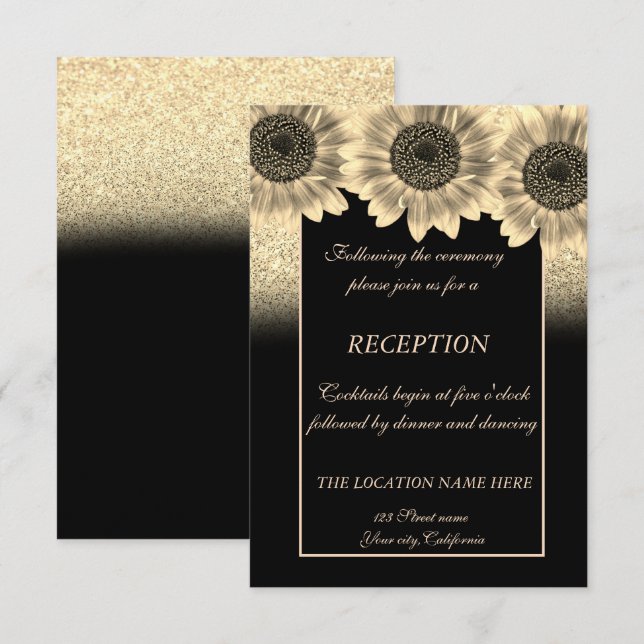 Gold , Sunflowers, Glitter Wedding Reception Invitation (Front/Back)
