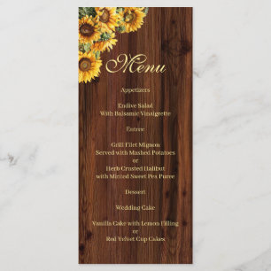 Gold Sunflowers rustic floral Menu
