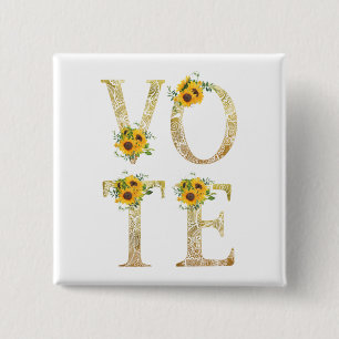 Gold Sunflowers Vote 15 Cm Square Badge