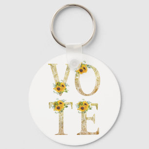 Gold Sunflowers Vote Key Ring