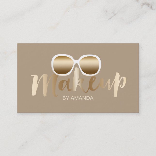 Gold Sunglasses Makeup Artist Beige Business Card (Front)