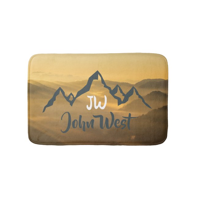 Gold sunrise personalizable mountains monogram bath mat (Front)