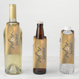 Gold sunrise personalizable mountains monogram bottle tag