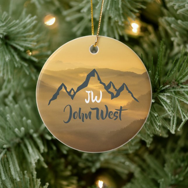 Gold sunrise personalizable mountains monogram ceramic tree decoration (Tree)
