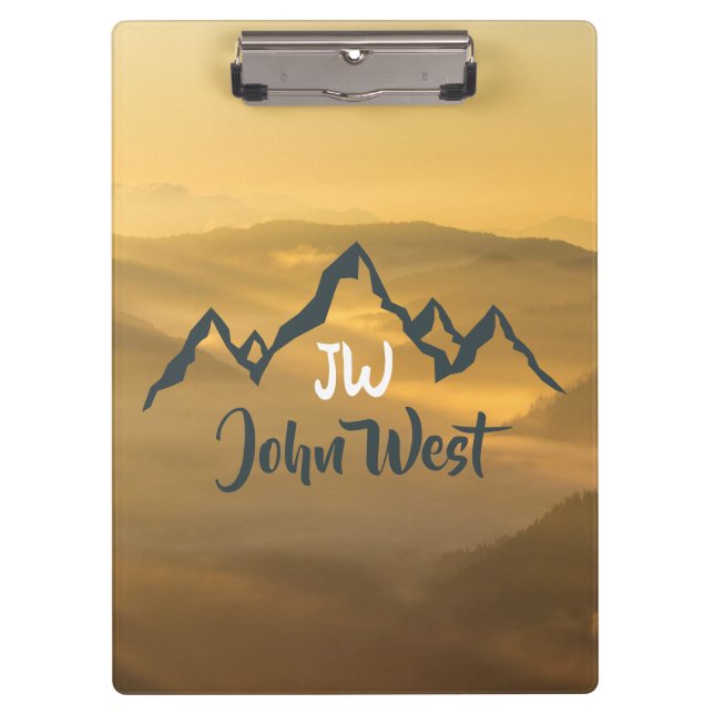 Gold sunrise personalizable mountains monogram clipboard (Front)