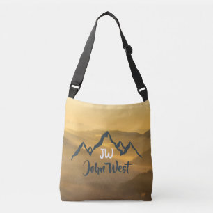 Gold sunrise personalizable mountains monogram crossbody bag