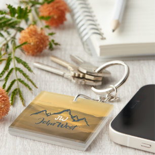 Gold sunrise personalizable mountains monogram key ring