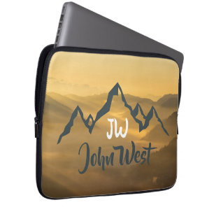 Gold sunrise personalizable mountains monogram laptop sleeve
