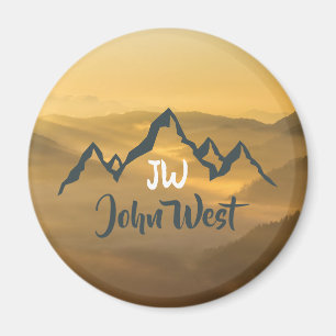 Gold sunrise personalizable mountains monogram magnet