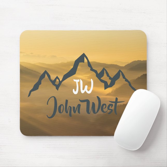 Gold sunrise personalizable mountains monogram mouse mat (With Mouse)