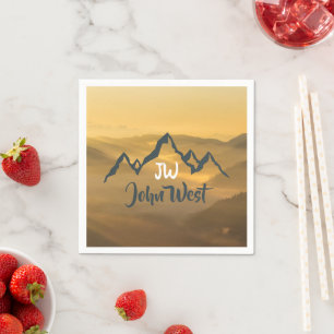 Gold sunrise personalizable mountains monogram napkin