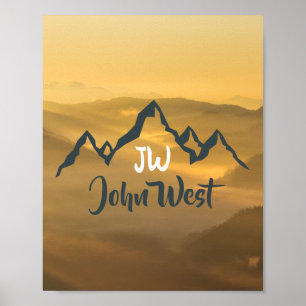 Gold sunrise personalizable mountains monogram poster