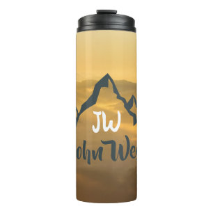 Gold sunrise personalizable mountains monogram thermal tumbler