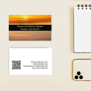 Gold Sunset Reflection Church Pastor QR Code Business Card