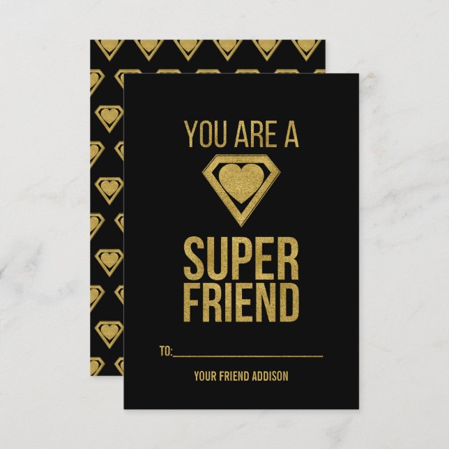 Gold Superhero Friend Classroom Valentine Card (Front/Back)