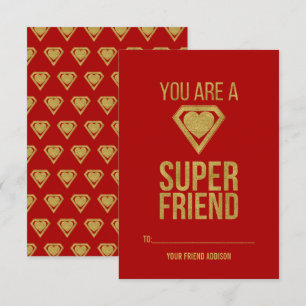 Gold Superhero Friend Classroom Valentine Card Red
