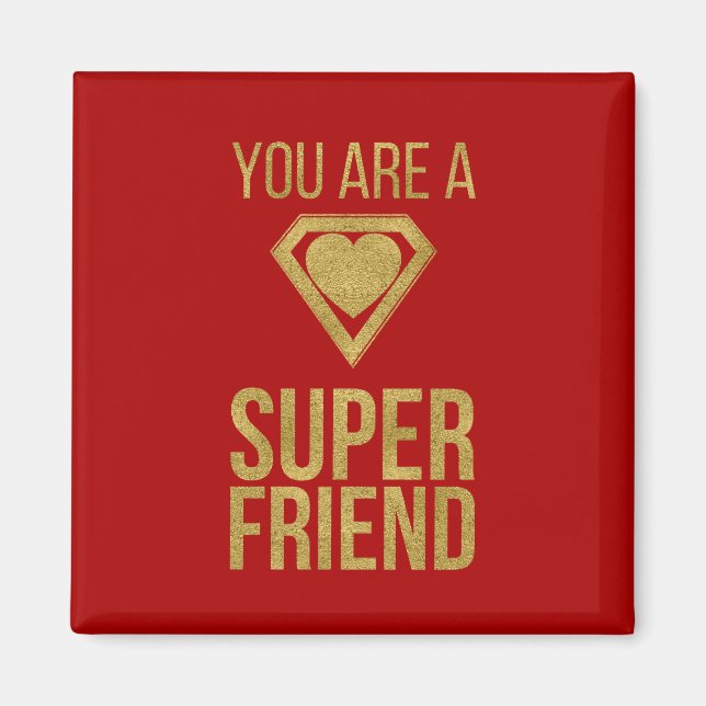 Gold Superhero Friend Valentine Magnet Red (Front)