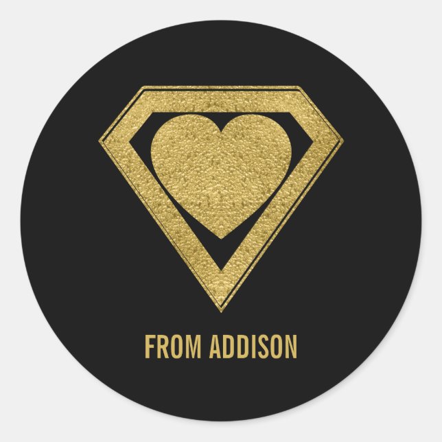 Gold Superhero Friend Valentine Sticker (Front)
