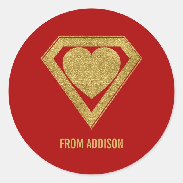Gold Superhero Friend Valentine Sticker Red (Front)
