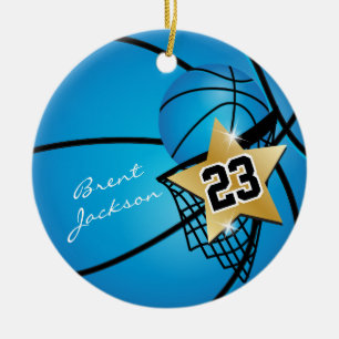 Gold Superstar Basketball DIY Text Blue Ceramic Tree Decoration