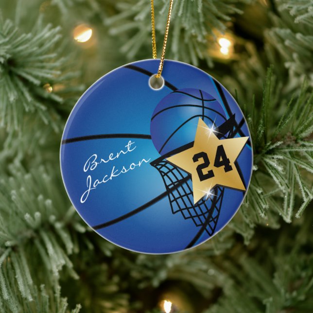 Gold Superstar Basketball | DIY Text | Dark Blue  Ceramic Tree Decoration (Tree)