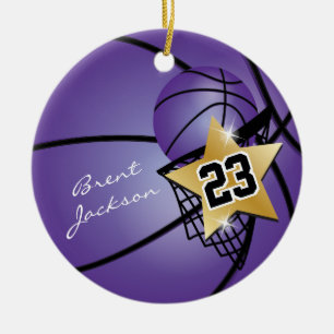 Gold Superstar Basketball   DIY Text   Purple Ceramic Tree Decoration