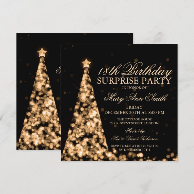 Gold Surprise 18th Birthday Christmas Lights Invitation (Front/Back)
