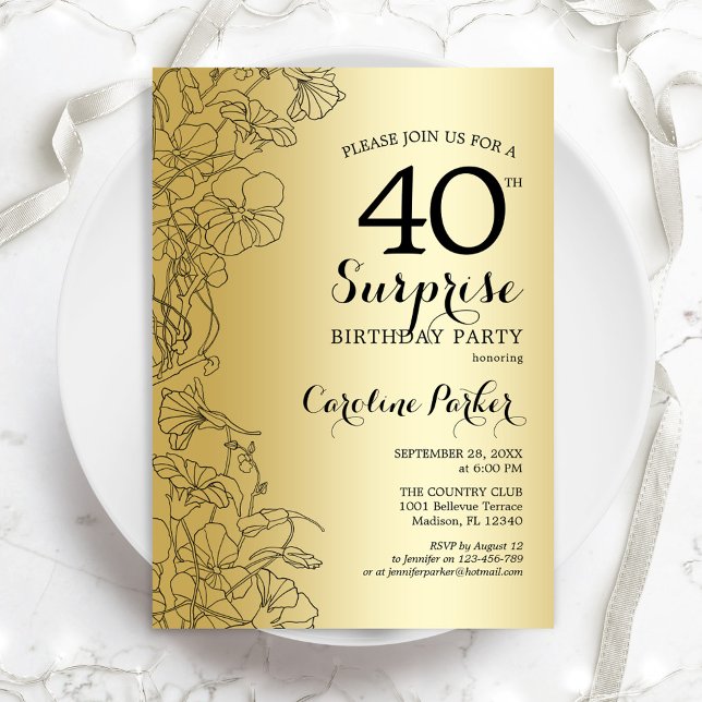 Gold Surprise 40th Birthday Party Invitation (Creator Uploaded)