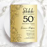 Gold Surprise 50th Birthday Invitation<br><div class="desc">Gold Surprise 50th Birthday Party Invitation. Glam feminine design featuring botanical accents and typography script font. Simple floral invite card perfect for a stylish female surprise bday celebration. Can be customised to any age. Printed Zazzle invitations or instant download digital template.</div>