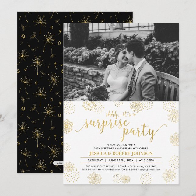 Gold Surprise 50th Wedding Anniversary Invitation (Front/Back)