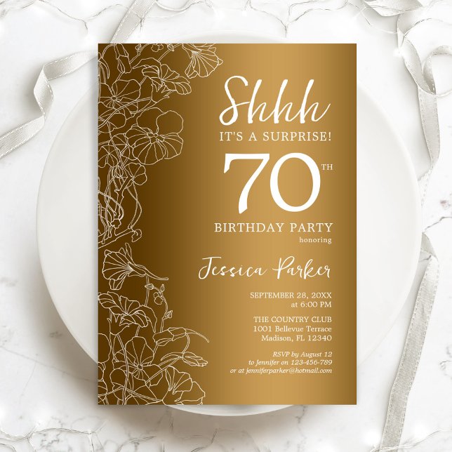 Gold Surprise 70th Birthday Invitation (Creator Uploaded)