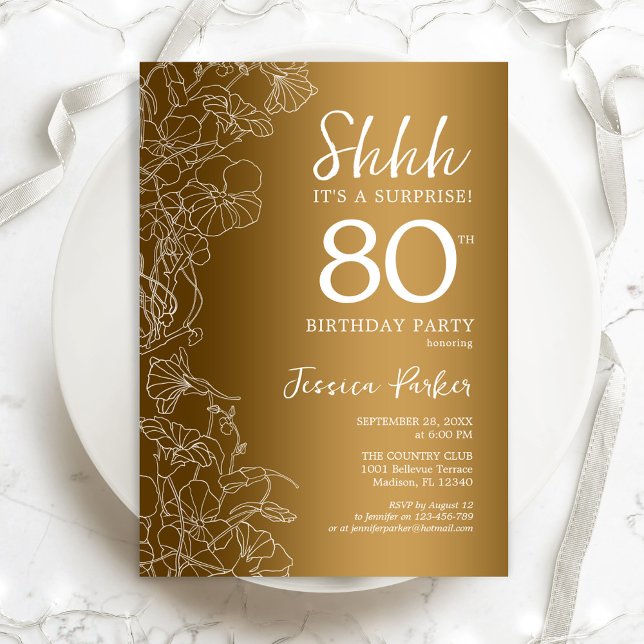 Gold Surprise 80th Birthday Invitation (Creator Uploaded)