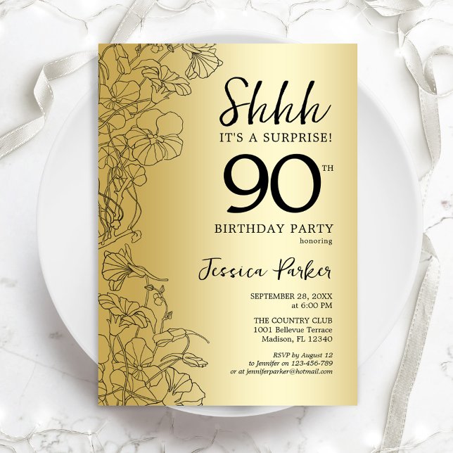 Gold Surprise 90th Birthday Invitation (Creator Uploaded)