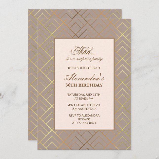 Gold Surprise party 36th birthday invitation  (Front/Back)