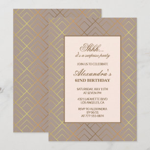 Gold Surprise party 62nd birthday invitation 