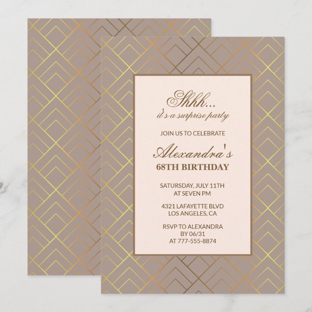 Gold Surprise party 68th birthday invitation  (Front/Back)